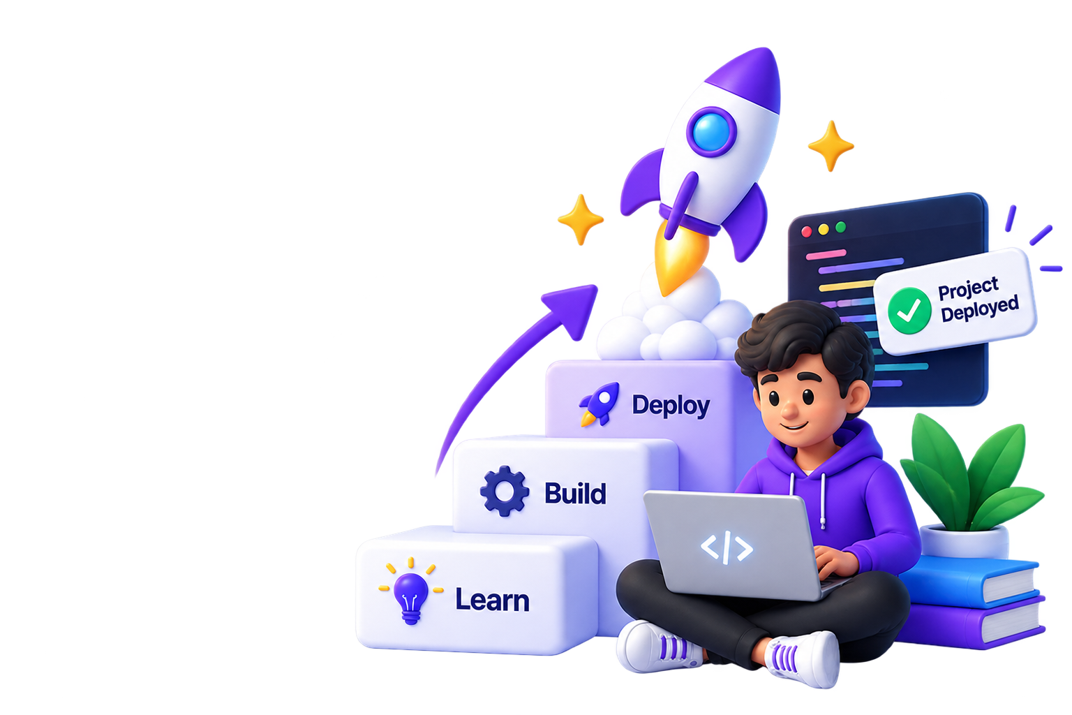 Students learning, building, and deploying a bootcamp project